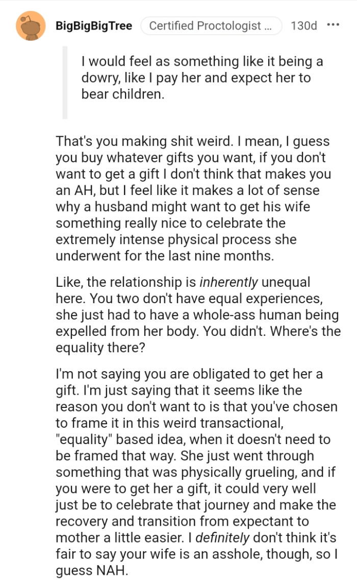 The OP can buy whatever gifts he wants