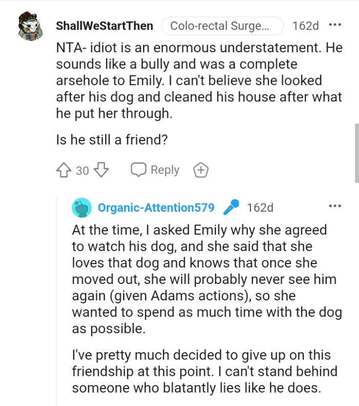 This Redditor can't believe she looked after his dog and cleaned his house after the breakup