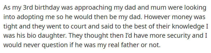 Before his third birthday, his parents wanted to pursue legal adoption to solidify the (non-biological) father's role.