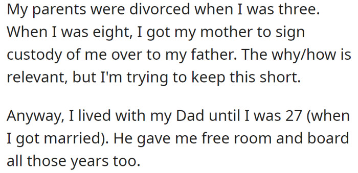 The OP Explained They Lived with Their Dad Until They Got Married: