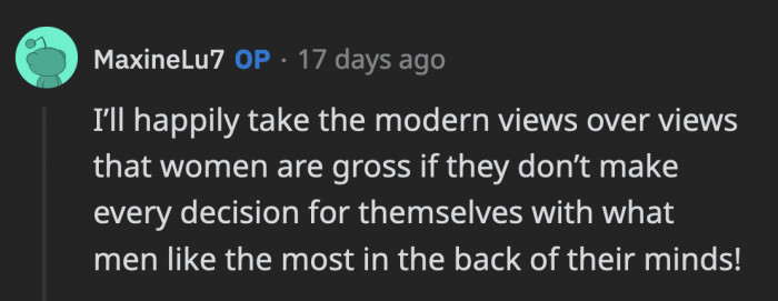 We are not worried at all for OP because she is not taking any of this sh*t from anyone