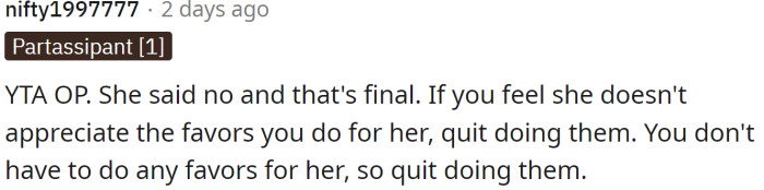 OP can stop doing favors for his sister