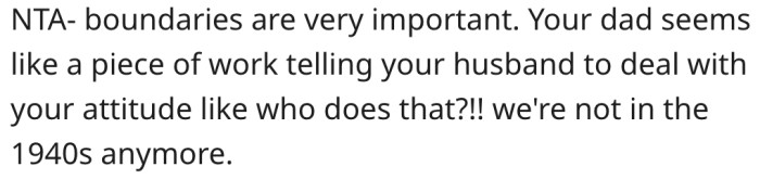 Her father's attitude is permissible only in the 1940s.