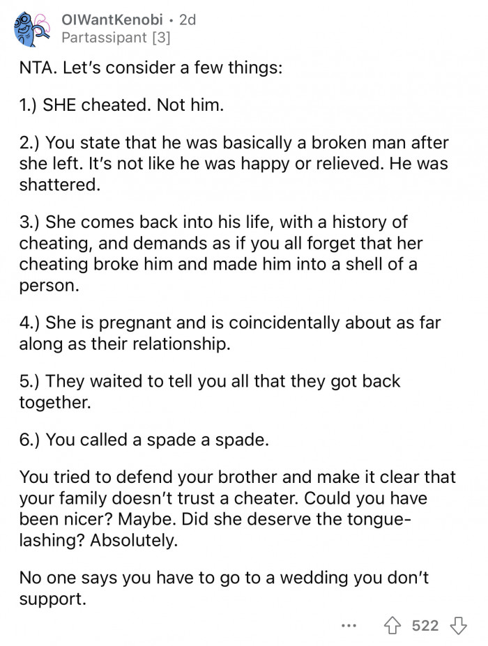 OP simply shared with her what their family stands for.