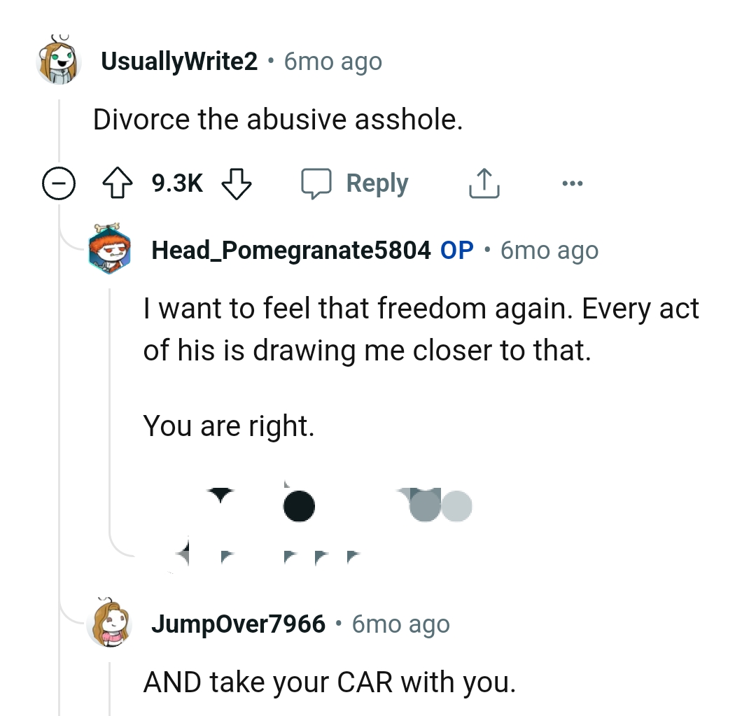 Every act is drawing OP closer to divorce