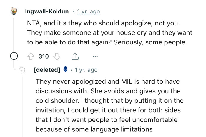 “NTA, and it's they who should apologize, not you.”