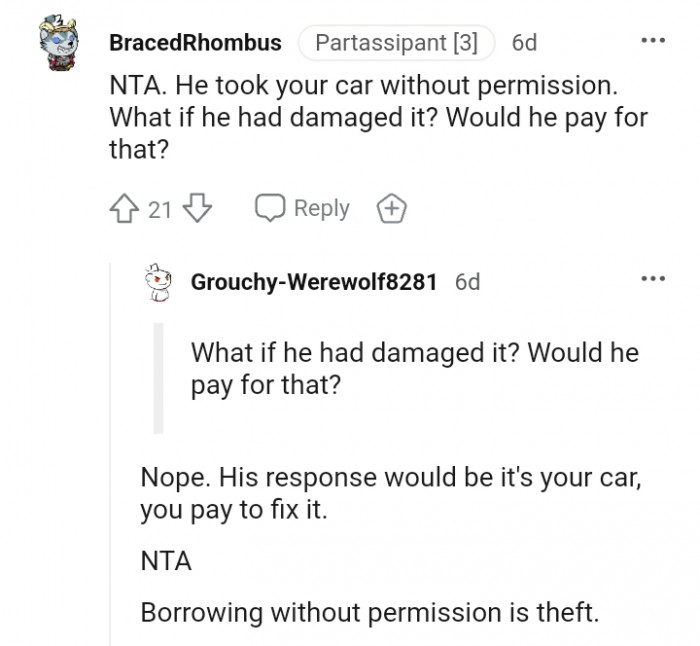 He took your car without your permission