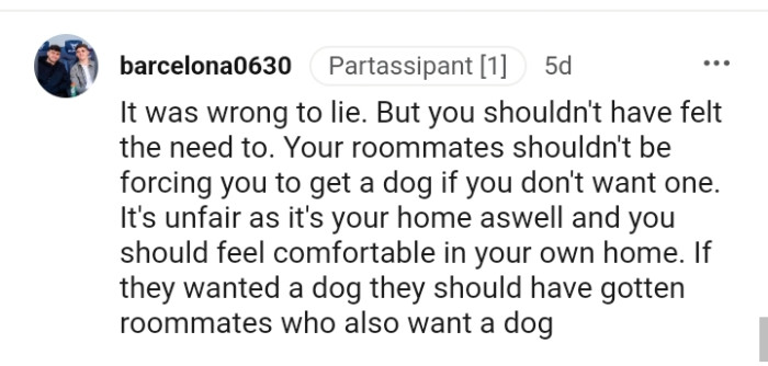 The OP should feel comfortable in their own home