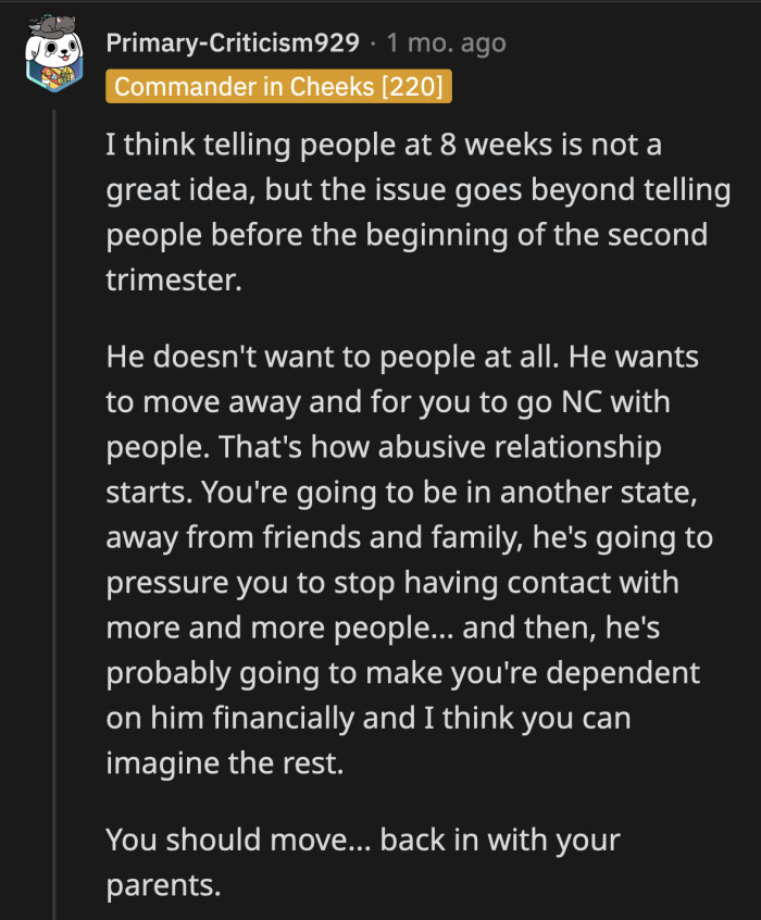 He doesn't even want OP be excited about her pregnancy when he expressed his desire to start a family just recently