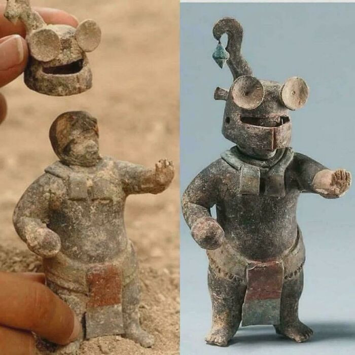 "1500 Year Old Ceramic Mayan Figure With Removable Helmet"