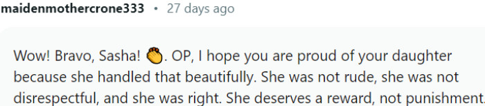 She deserves a reward, not punishment