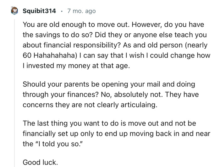 “Did they or anyone else teach you about financial responsibility?”