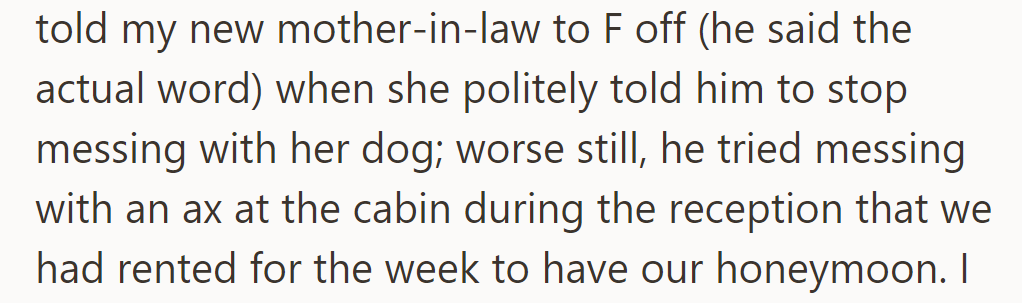 During Their Honeymoon, E Rudely Told His New Mother-in-Law to 