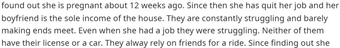 She mentions that she found out she was pregnant a few weeks ago but explains a bit more about their situation.