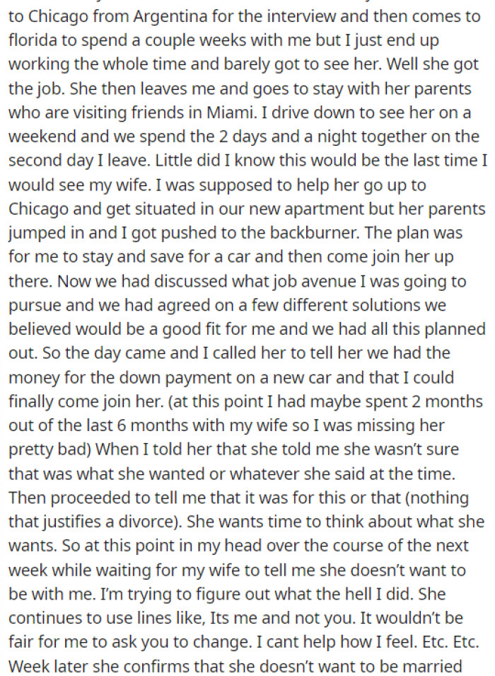 This is when he delves into the more significant details that indicate his wife was asking for a divorce and telling him that she didn't want to be with him.