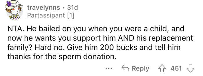 “He bailed on you when you were a child.”