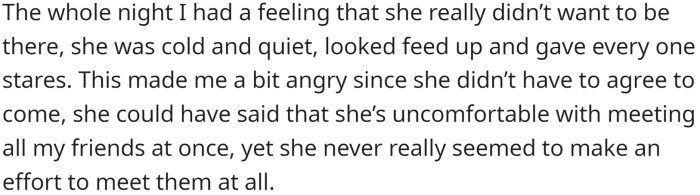 The GF clearly showed she didn't want to be there.