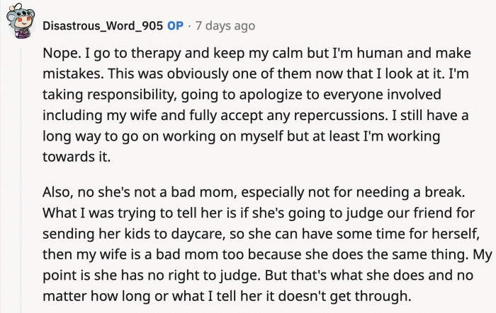 OP says he was just human when he snapped at his wife in public. He will apologize and accept the consequences.