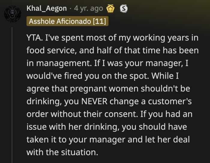 The OP should have gone straight to their manager if they weren't comfortable with the customer's decisions