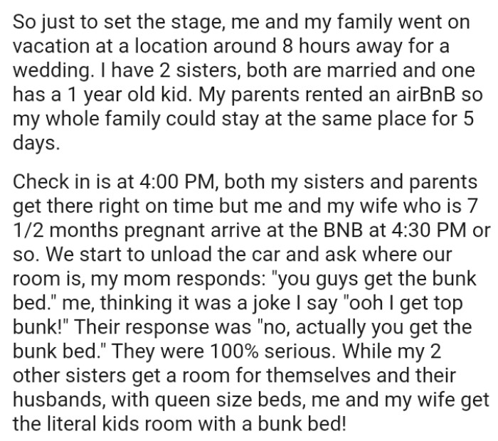 OP's parents rented an Airbnb so the whole family could stay at the same place for 5 days