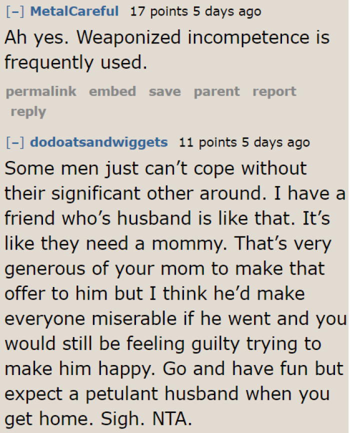 Redditors think that it's because some people can't cope when their partner is away.
