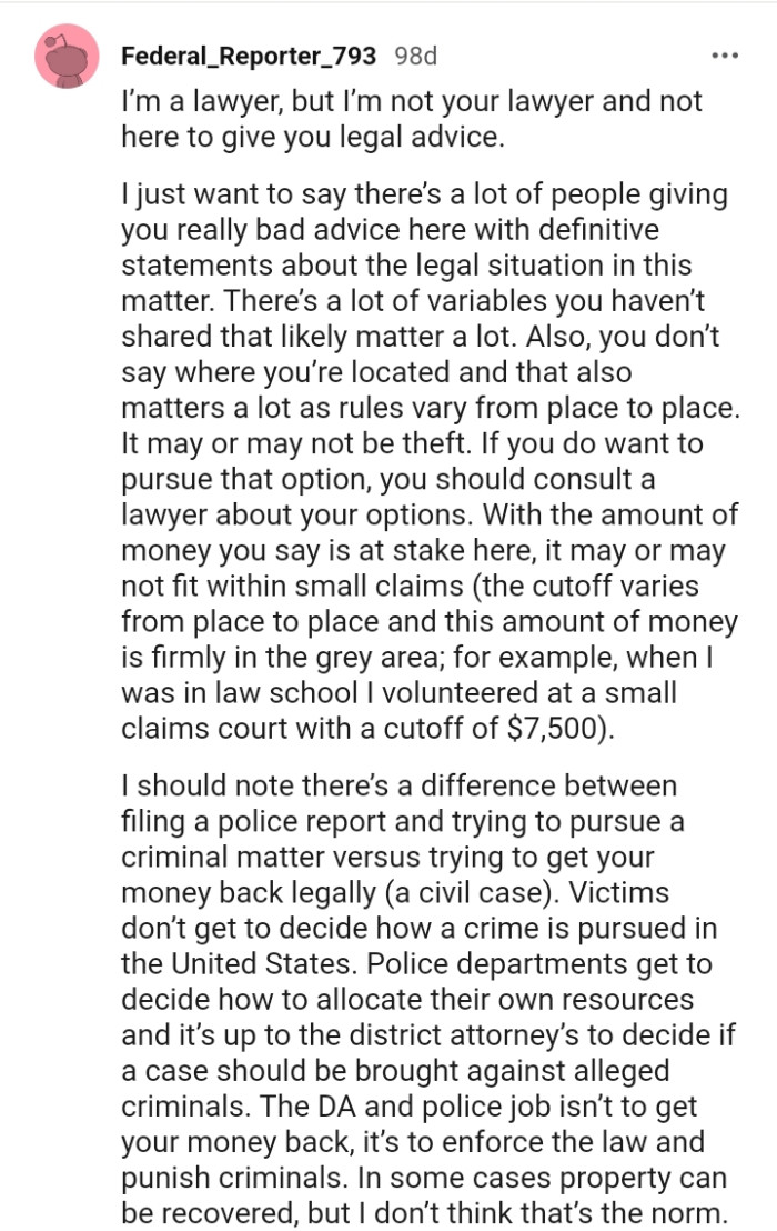 There Are a Lot of People Giving the OP Really Bad Advice