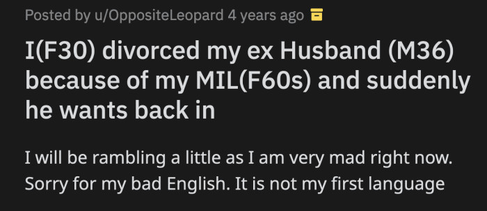 OP left her husband, went to her parents' house, and had a lawyer draft a divorce agreement.