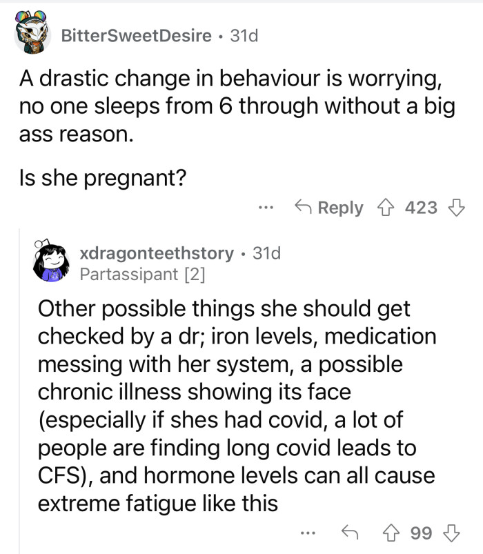 There must be a reason why OP's GF sleeps that much.