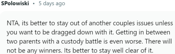 It's best to avoid getting involved in another couple's issues