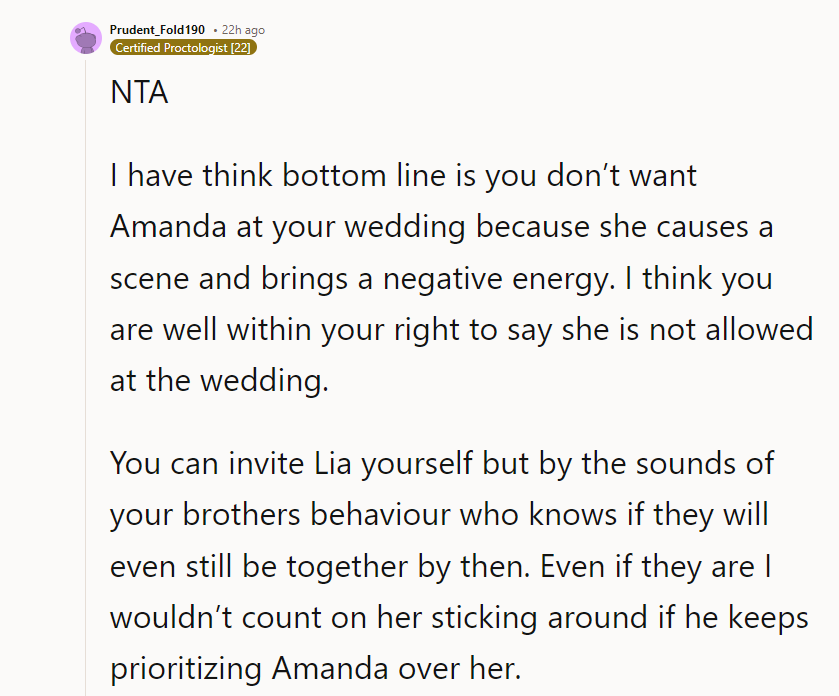 You Can Invite Lia Yourself, but By the Sounds of Your Brother's Behavior, Who Knows If They Will Even Still Be Together by Then.