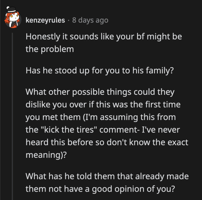 These comments are good enough reason for OP to question his boyfriend's loyalty to him and his ability to stand up to his family when they speak poorly of OP