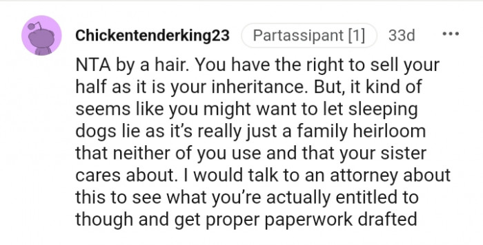 You have the right to sell your half