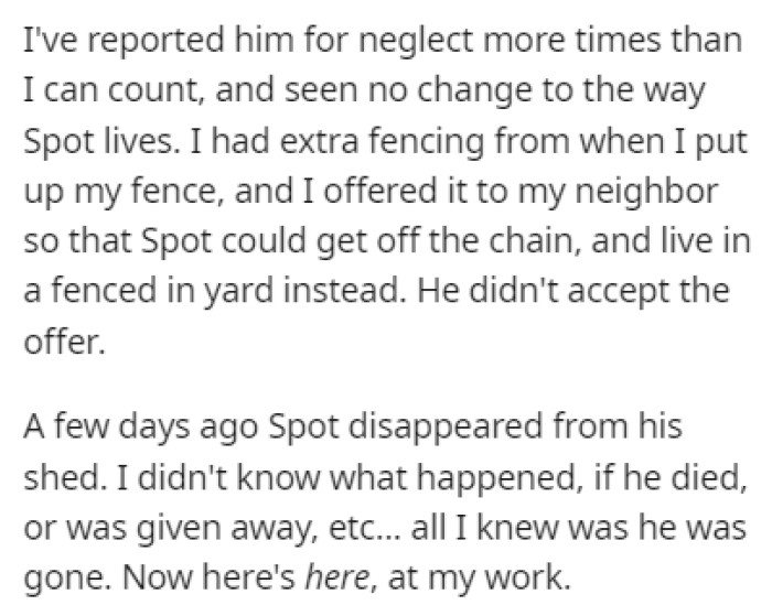 OP watched that poor dog suffer for years, and there was nothing she could do until now