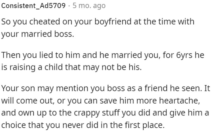 It's Time for OP to Come Clean and Give Her Husband the Choice She Never Gave Him Before.