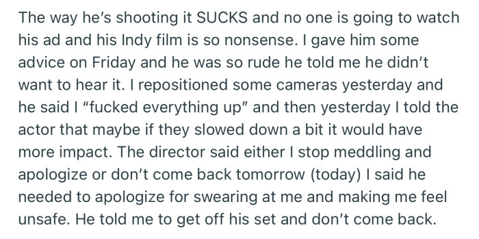 OP fell out with their boss after criticizing his ideas for the ad