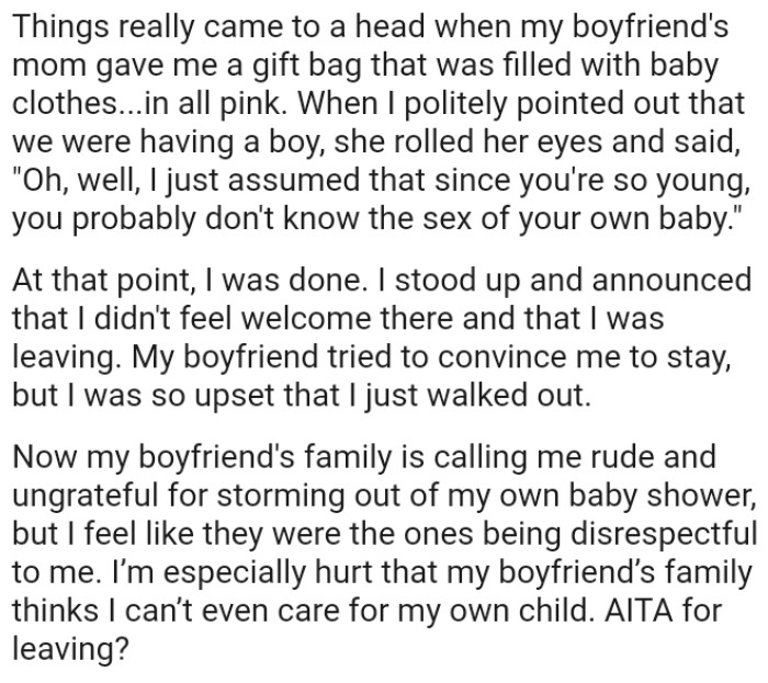 OP's boyfriend tried to convince her to stay, but she was too upset