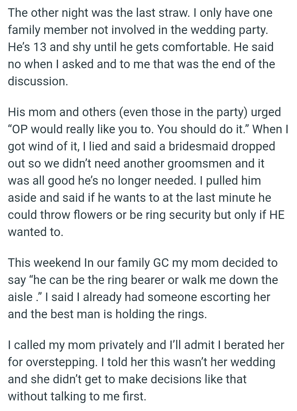 OP Lied and Said a Bridesmaid Dropped Out So They Didn’t Need Another Groomsman