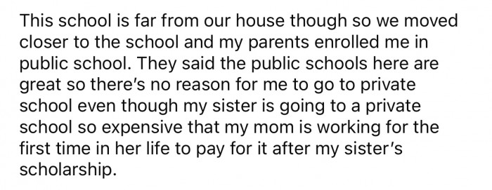 OP's mom even started working for the first time to afford to pay for her daughter's school.
