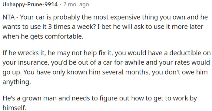 There's No Obligation to Fulfill the Roommate's Request, as He Should Find His Own Transportation Solutions