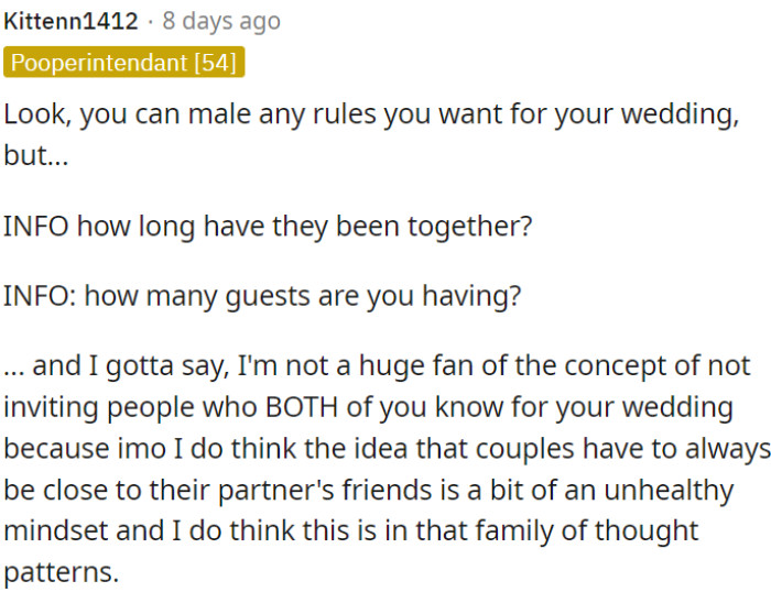 OP can set her own wedding rules, but excluding mutual friends isn't ideal
