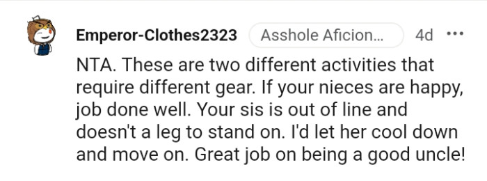 This Redditor is congratulating the OP on being a good uncle and advises he just let his sister cool down