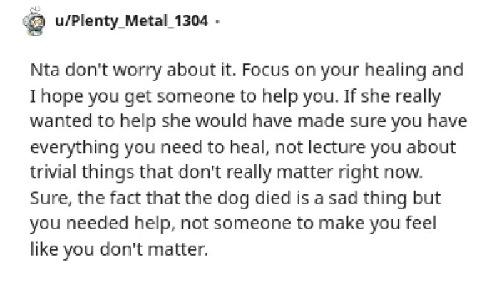 The fact that the dog died is a sad thing, but the OP needed help