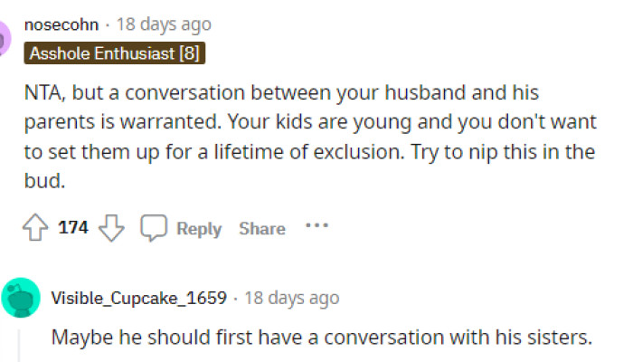 We must agree that OP needs to have a serious conversation with her husband and the in-laws to understand why they made this decision and what their thought process was behind excluding them.