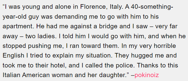 9. The kindness of an Italian American woman and her daughter.