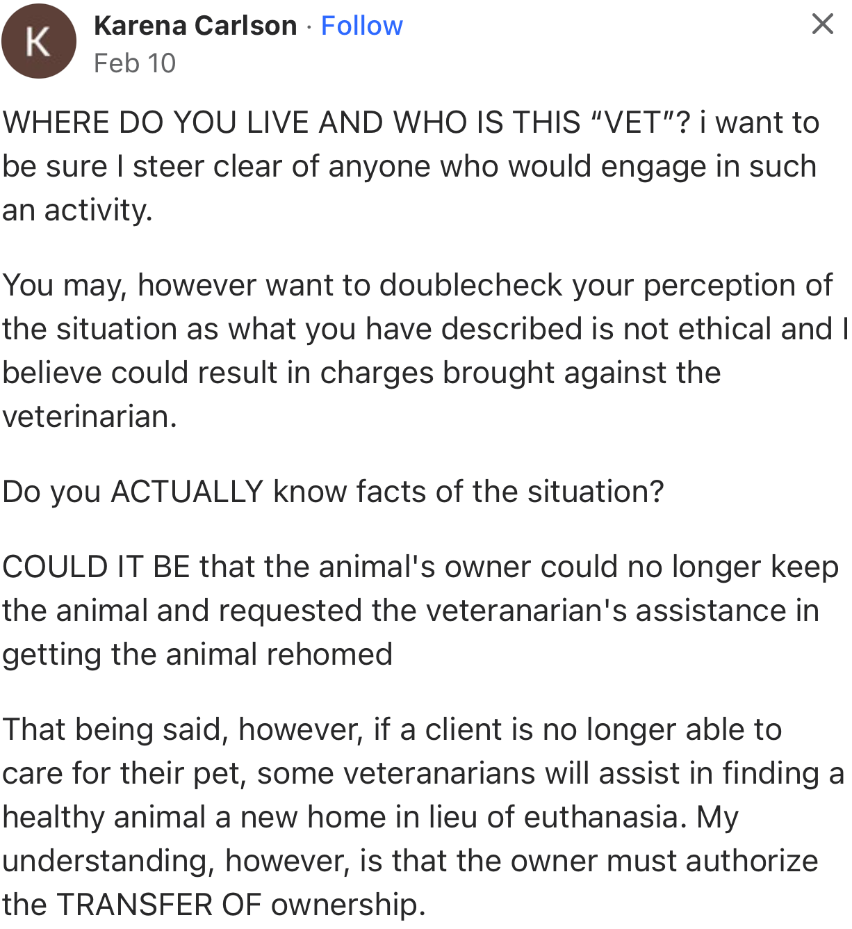 “My understanding, however, is that the owner must authorize the TRANSFER OF ownership.”