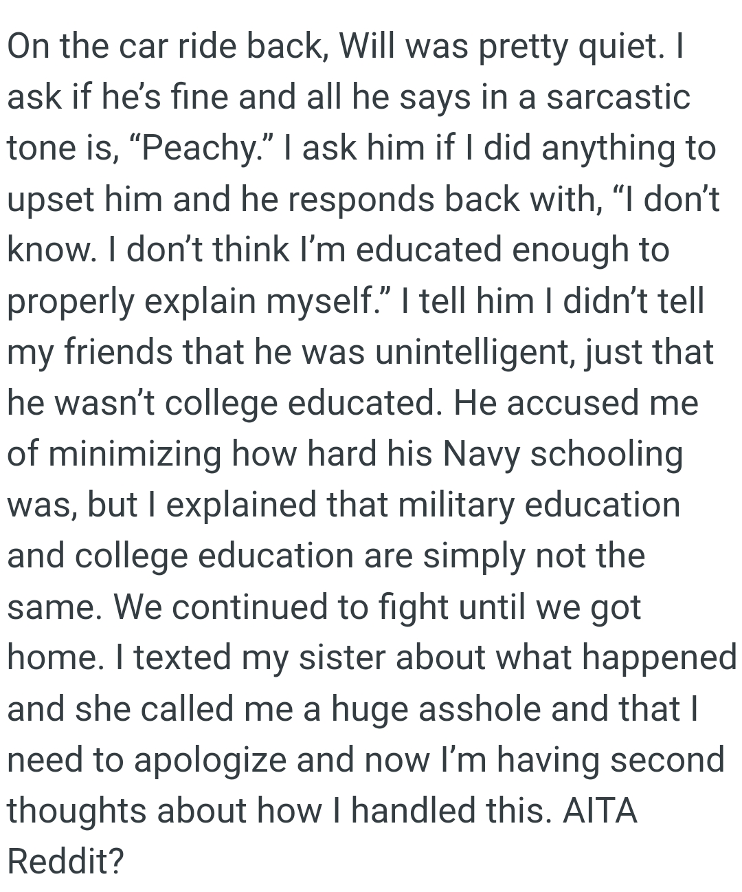 The OP explained that military education and college education are simply not the same