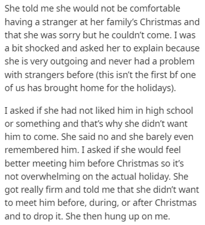 The sister said that she wouldn't feel comfortable with a stranger