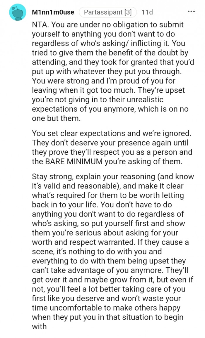 You are not giving into their unrealistic expectations anymore