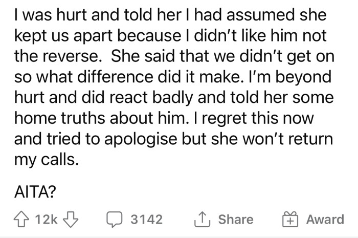 OP felt hurt after what happened, so she decided to consult with the Reddit community.