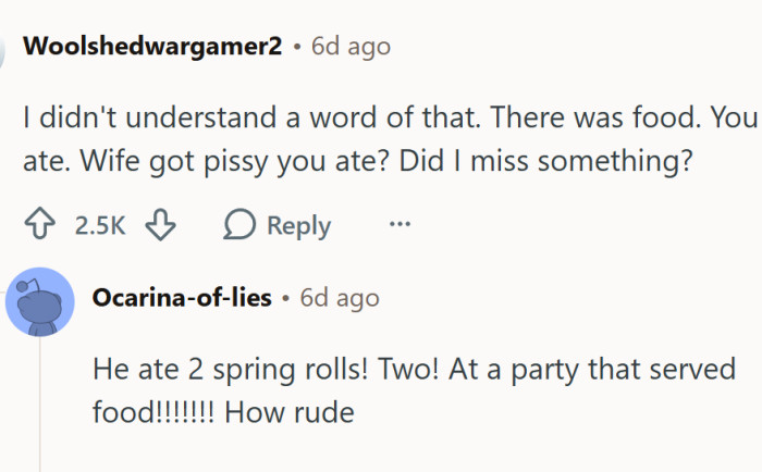 He ate food at a party?